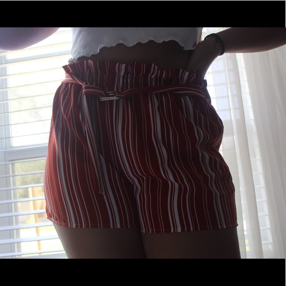 red and white striped shorts